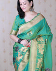 Green Soft Silk Saree with Kamdhenu Weaves Zari Woven Saree