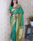 Green Soft Silk Saree with Kamdhenu Weaves Zari Woven Saree