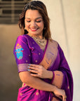 Wine Zari Woven Vitthala God Special Traditional Paithani Silk Saree