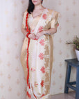 Cream Red Soft Silk Saree with Kamdhenu Weaves Zari Woven Saree