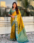 Mehendi Green Soft Silk Zari Woven Ikkat Patola Saree with Contrast Weaves