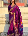 Wine Zari Woven Vitthala God Special Traditional Paithani Silk Saree