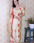 Cream Red Soft Silk Saree with Kamdhenu Weaves Zari Woven Saree