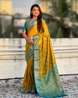 Mehendi Green Soft Silk Zari Woven Ikkat Patola Saree with Contrast Weaves