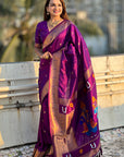Wine Zari Woven Vitthala God Special Traditional Paithani Silk Saree