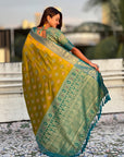Mehendi Green Soft Silk Zari Woven Ikkat Patola Saree with Contrast Weaves