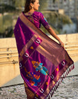 Wine Zari Woven Vitthala God Special Traditional Paithani Silk Saree