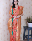 Peach Soft Silk Saree with Kamdhenu Weaves Zari Woven Saree