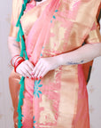 Peach Soft Silk Saree with Kamdhenu Weaves Zari Woven Saree