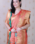 Peach Soft Silk Saree with Kamdhenu Weaves Zari Woven Saree