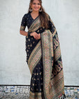 Jade Black Pashmina Kashmiri Silk Zari Woven Saree