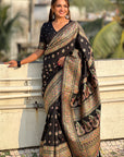 Jade Black Pashmina Kashmiri Silk Zari Woven Saree