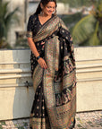 Jade Black Pashmina Kashmiri Silk Zari Woven Saree