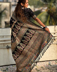 Jade Black Pashmina Kashmiri Silk Zari Woven Saree