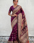 Wine Pashmina Kashmiri Silk Zari Woven Saree