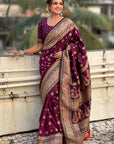 Wine Pashmina Kashmiri Silk Zari Woven Saree