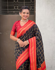 Black Soft Silk Checks Traditional Zari Contrast Woven Saree