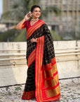 Black Soft Silk Checks Traditional Zari Contrast Woven Saree