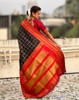 Black Soft Silk Checks Traditional Zari Contrast Woven Saree