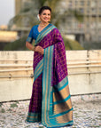 Purple Soft Silk Checks Traditional Zari Contrast Woven Saree