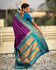 Purple Soft Silk Checks Traditional Zari Contrast Woven Saree