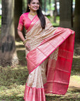 Chickoo Kanjivaram Tissue Silk Traditional Zari Woven Saree