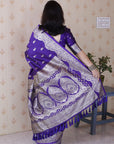 Violet Banarasi Soft Silk Silver Zari Woven Saree