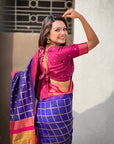 Violet Soft Silk Checks Traditional Zari Contrast Woven Saree