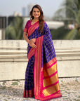 Violet Soft Silk Checks Traditional Zari Contrast Woven Saree
