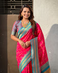 Pink Soft Silk Checks Traditional Zari Contrast Woven Saree