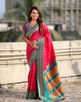 Pink Soft Silk Checks Traditional Zari Contrast Woven Saree