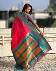Pink Soft Silk Checks Traditional Zari Contrast Woven Saree
