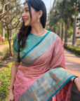 Baby Pink Kanchipuram Tissue Silk Traditional Zari Woven Saree
