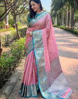 Baby Pink Kanchipuram Tissue Silk Traditional Zari Woven Saree