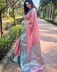 Baby Pink Kanchipuram Tissue Silk Traditional Zari Woven Saree