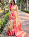 Chickoo Kanchipuram Tissue Silk Traditional Zari Woven Saree