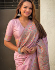 Lavender Pashmina Kashmiri Silk Zari Woven Saree