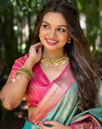 Blue Kanjivaram Tissue Silk Traditional Zari Woven Saree