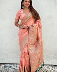 Peach Pashmina Kashmiri Silk Zari Woven Saree