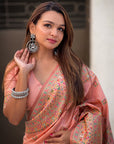 Peach Pashmina Kashmiri Silk Zari Woven Saree