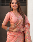 Peach Pashmina Kashmiri Silk Zari Woven Saree