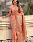 Peach Pashmina Kashmiri Silk Zari Woven Saree