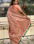 Peach Pashmina Kashmiri Silk Zari Woven Saree