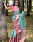 Blue Kanjivaram Tissue Silk Traditional Zari Woven Saree
