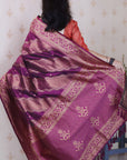 Dark Wine Soft Silk Bandhani Leheriya Zari Woven Saree