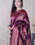 Dark Wine Soft Silk Bandhani Leheriya Zari Woven Saree
