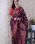 Dark Wine Soft Silk Bandhani Leheriya Zari Woven Saree