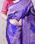Violet Soft Silk Bandhani Leheriya Zari Woven Saree