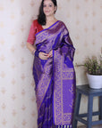 Violet Soft Silk Bandhani Leheriya Zari Woven Saree