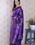 Violet Soft Silk Bandhani Leheriya Zari Woven Saree
